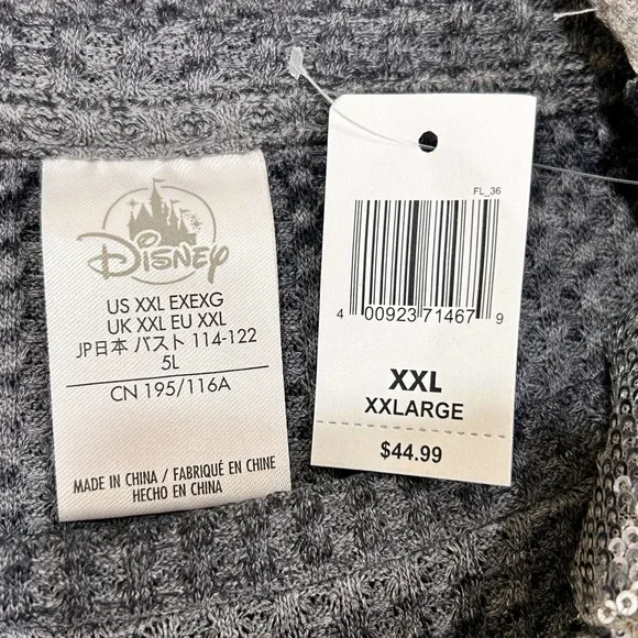 Disneyland Gray Waffle Knit Long Sleeve Silver Bling Sequin Top - Picture 6 of 8
